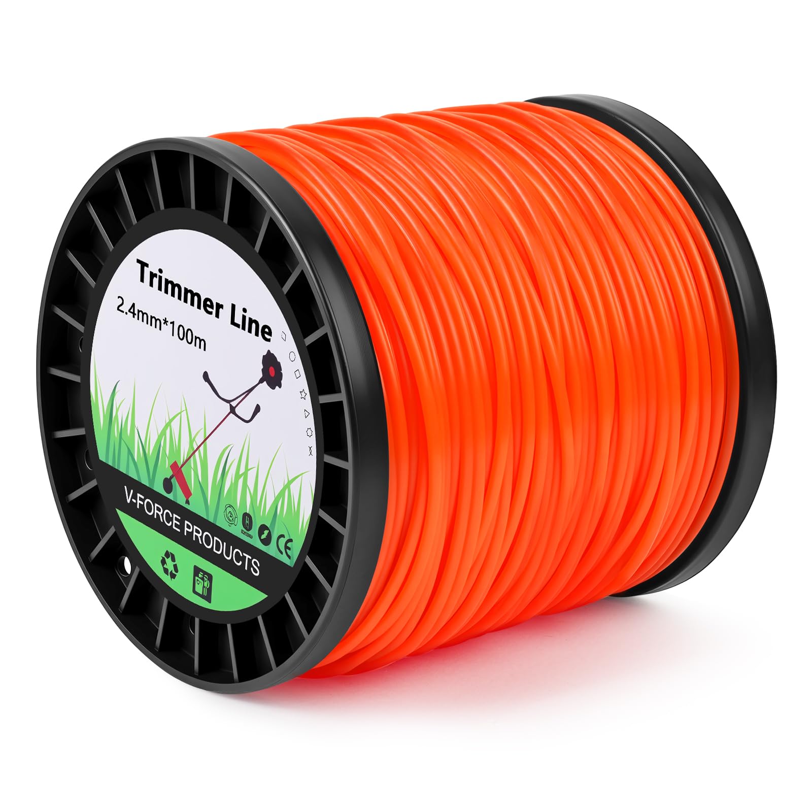 vsshe Round Strimmer Line, 2.4mm x 100m Universal Nylon Strimmer Wire, Professional Heavy Duty Nylon Strimmer Wire, for Park Garden Field Lawn, Fits Most Standard Models