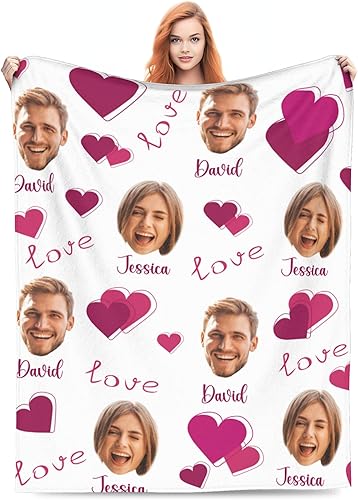 Miniatura 8 de Manta de fotos personalizada para parejas, 50 x 60 pulgadas, personalizada para el día de San Valentín, divertidas flechas de corazones rosas sin