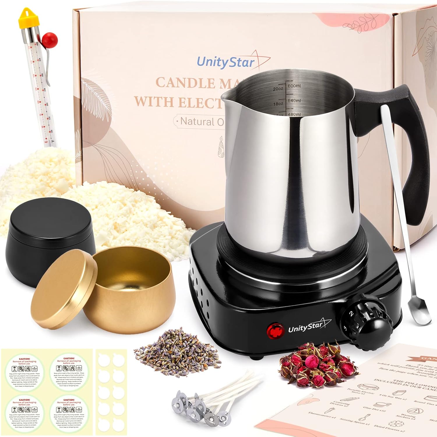 UnityStar Candle Making Kit with Electronic Hot Plate, Soy Christmas Candle Making Kit 1lb Soy