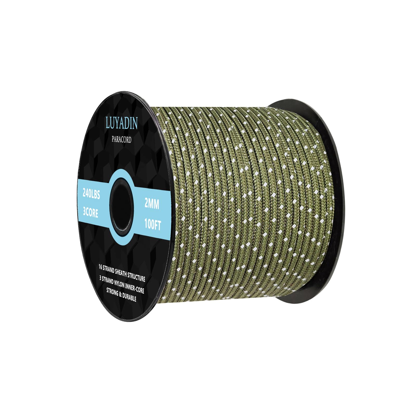 LUYADIN Reflective Paracord 240lb - Diameter 2mm Micro Utility Cord -3 Strand Parachute Spool Cord - 100ft 200ft,Paracord for Camping,Hiking,Fishing,Outdoor and DIY