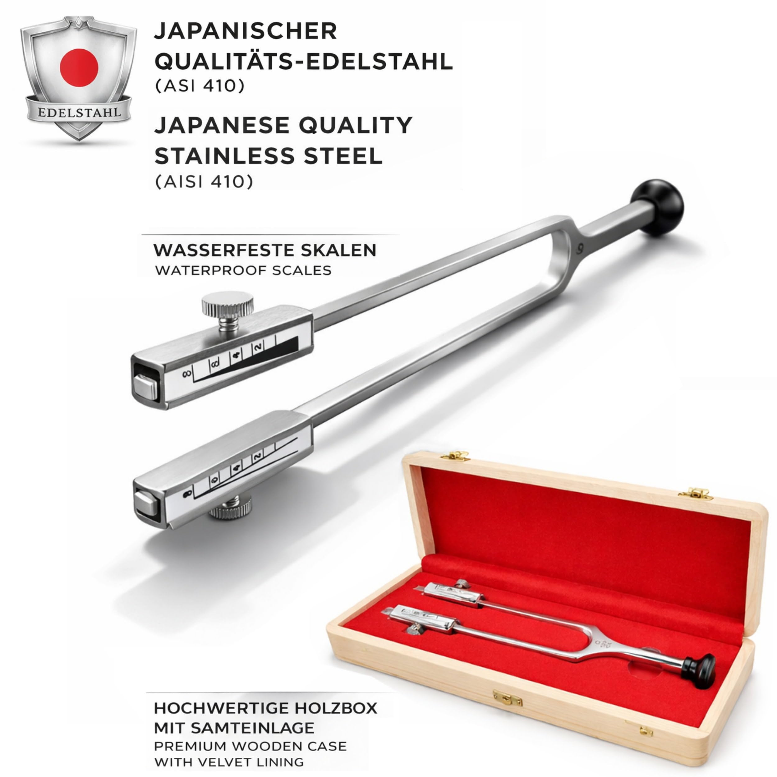 Stimmgabel Rydel-Seiffer, abnehmbare Dämpfer c128/64 Hz, Skalen wasserfest