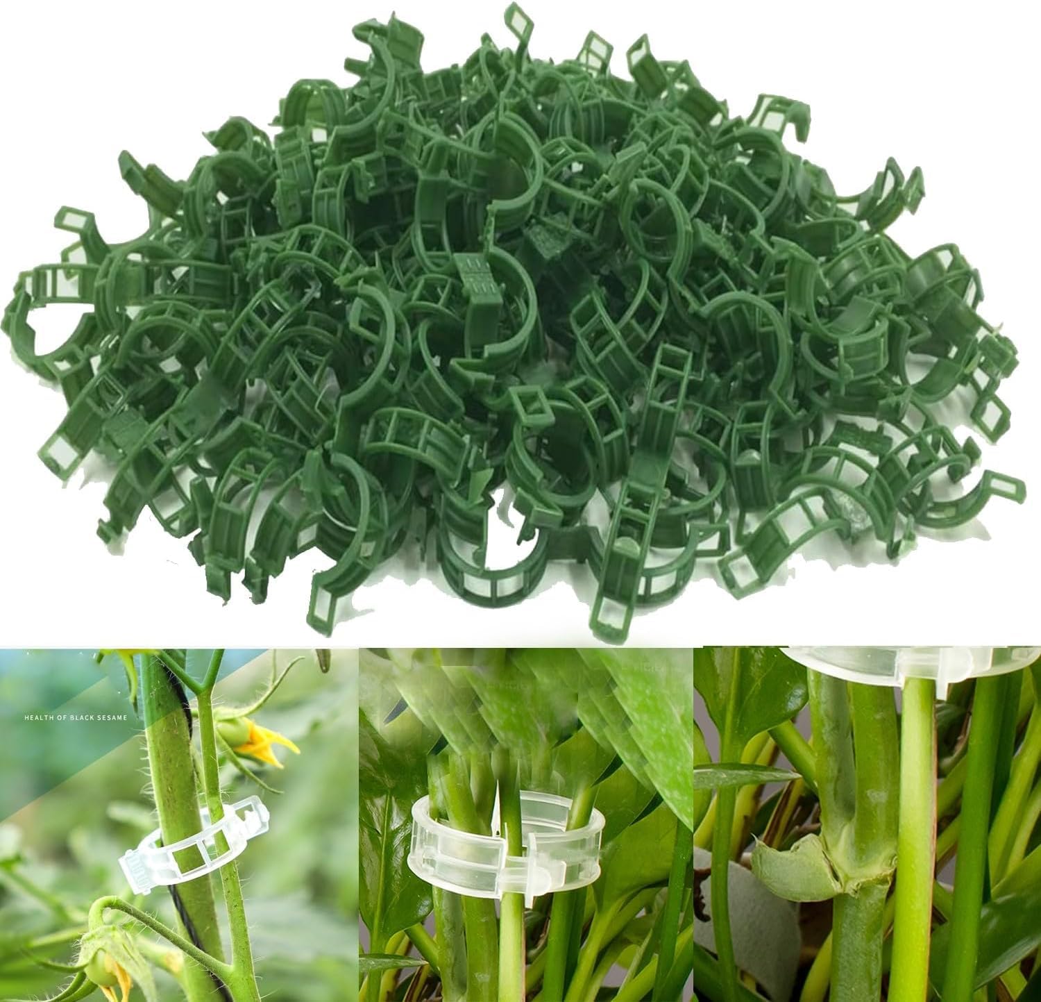 TASBER 200PCS Plant Support Clips, Plant Clips for Climbing Plants, Plant Supports for Outdoor Plants, Garden Plant Clips for Fixing Tomatoes, Vegetables, Cucumbers (200, Green)