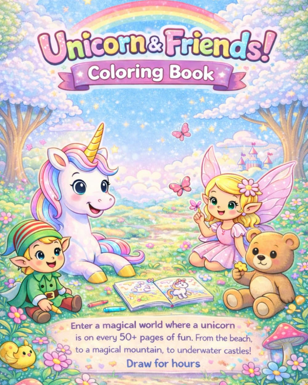 Unicorn & Friends Coloring Book: A Fun Fantasy Coloring Book for Kids Ages 3–10