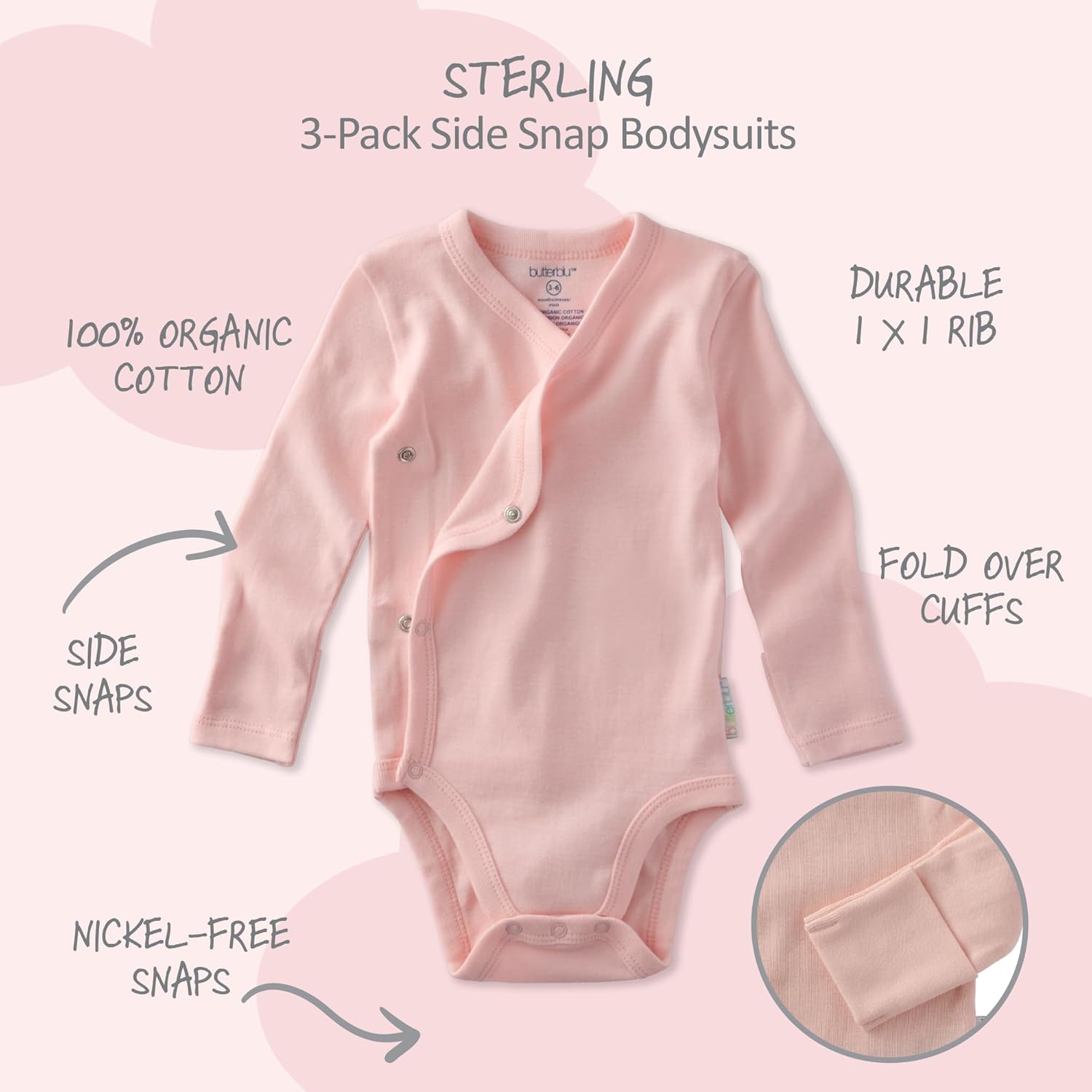 unisex-baby Sterling 3-pack Kimono Bodysuits 100% Organic Cotton Side Snap for Baby Boys & Girls - Image 2