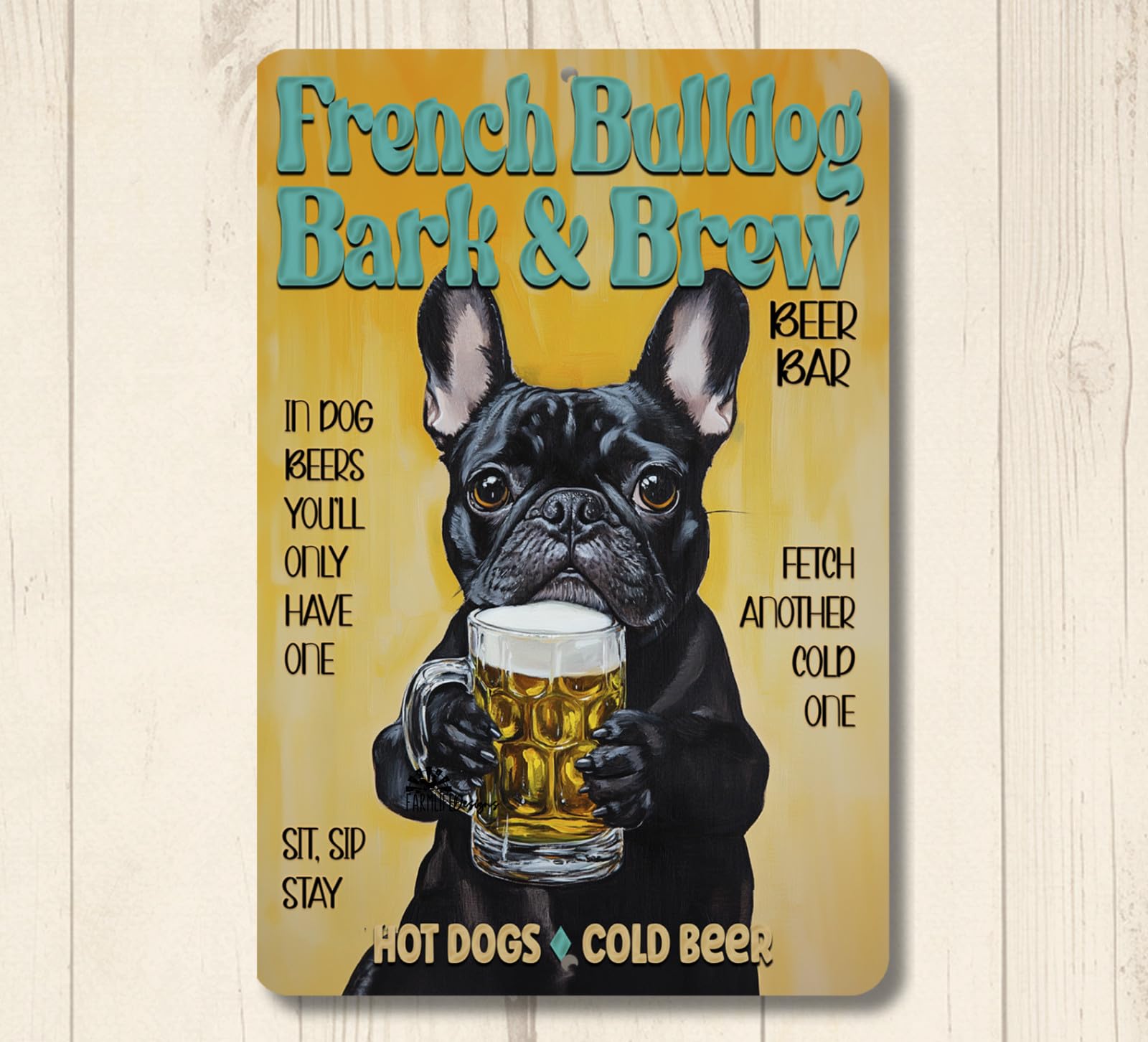 French Bulldog Beer Sign Bark & Brew Bar Pub funny bull dog metal wall art tin home decor