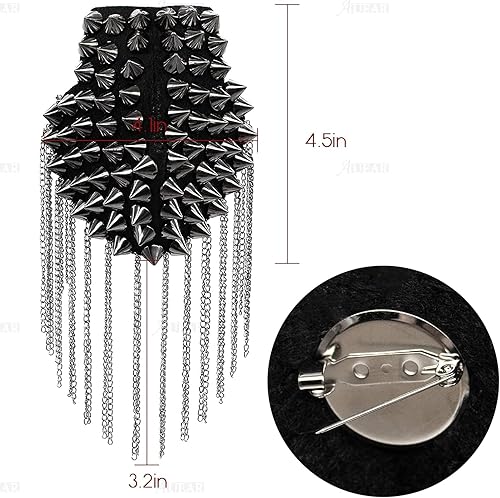 Miniatura 7 de AUEAR, 1 Pair Rivet Shoulder Epaulets Tassel Chain Fashion Metal Epaulettes Badge for Men and Women