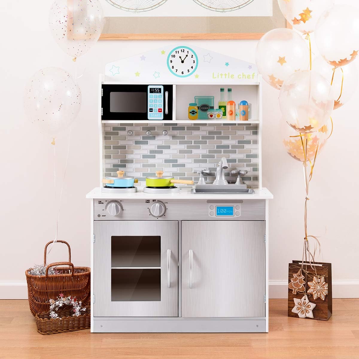 KOTEK Play Kitchen Set for Kids, Wooden Toddler Kitchen Playset with