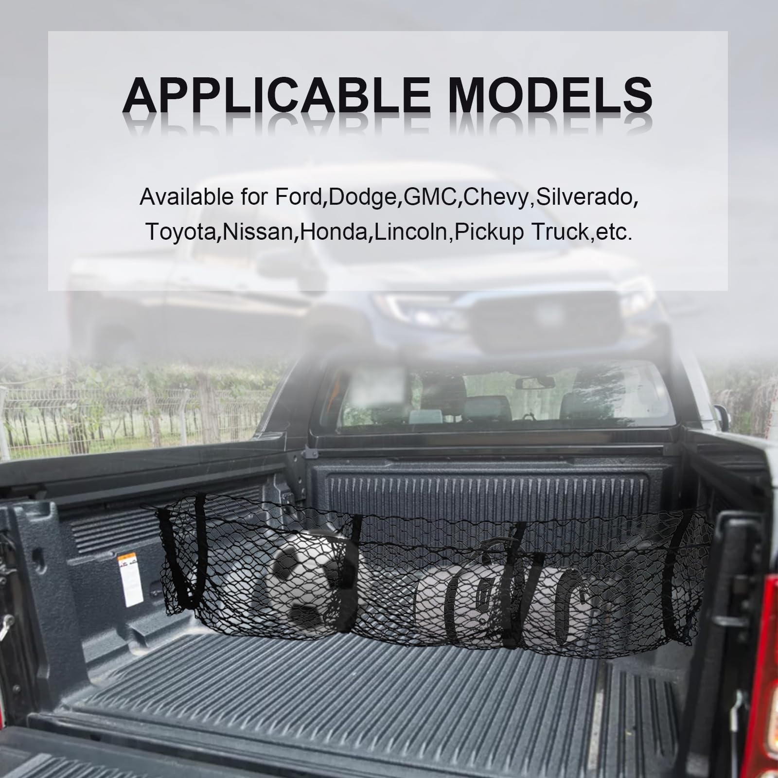 Filet de rangement à 3 poches compatible avec Ford, Dodge, GMC, Chevy Silverado, Toyota, Nissan, Honda, Lincoln et camionnette 134,6 x 30,5 x 25,4 cm