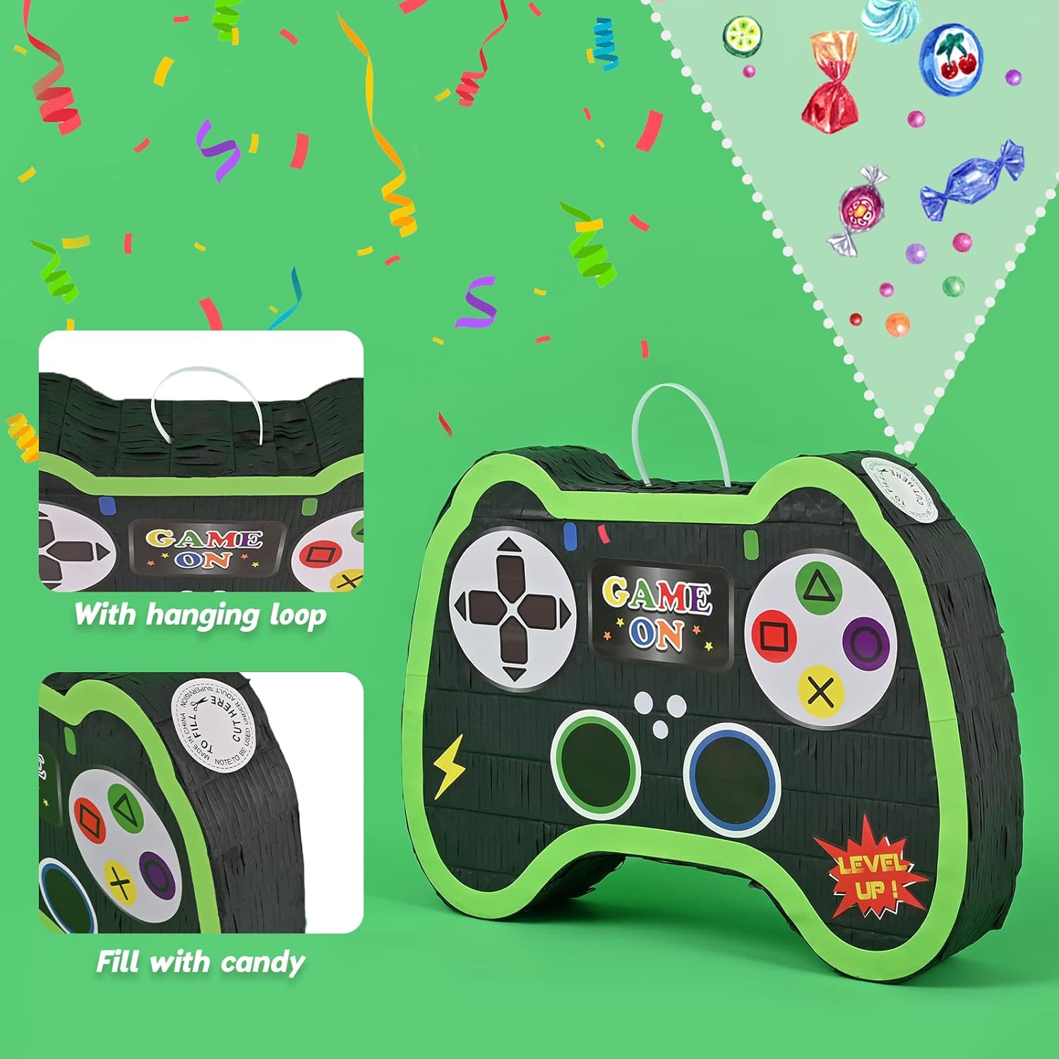 Video Game Controller Pinata Game Party Supplies Pinata Bundle with Blindfold and Bat for Boys