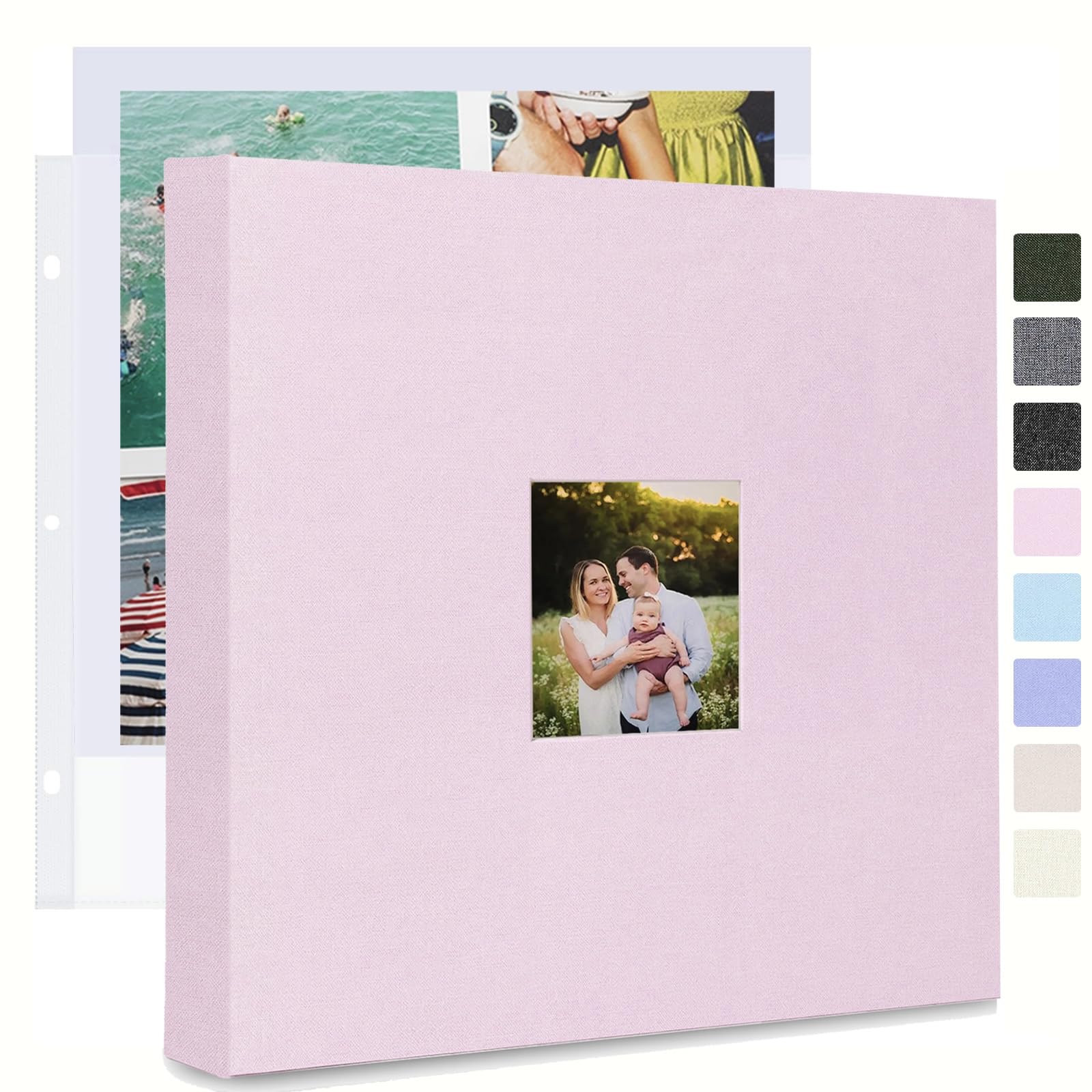 J.west Grand album photo de 30,5 x 30,5 cm à 3 anneaux, couverture en lin, journal photo, livre photo avec 35 pochettes en plastique, 70 pages, livre de souvenirs à faire soi-même pour voyage, mariage