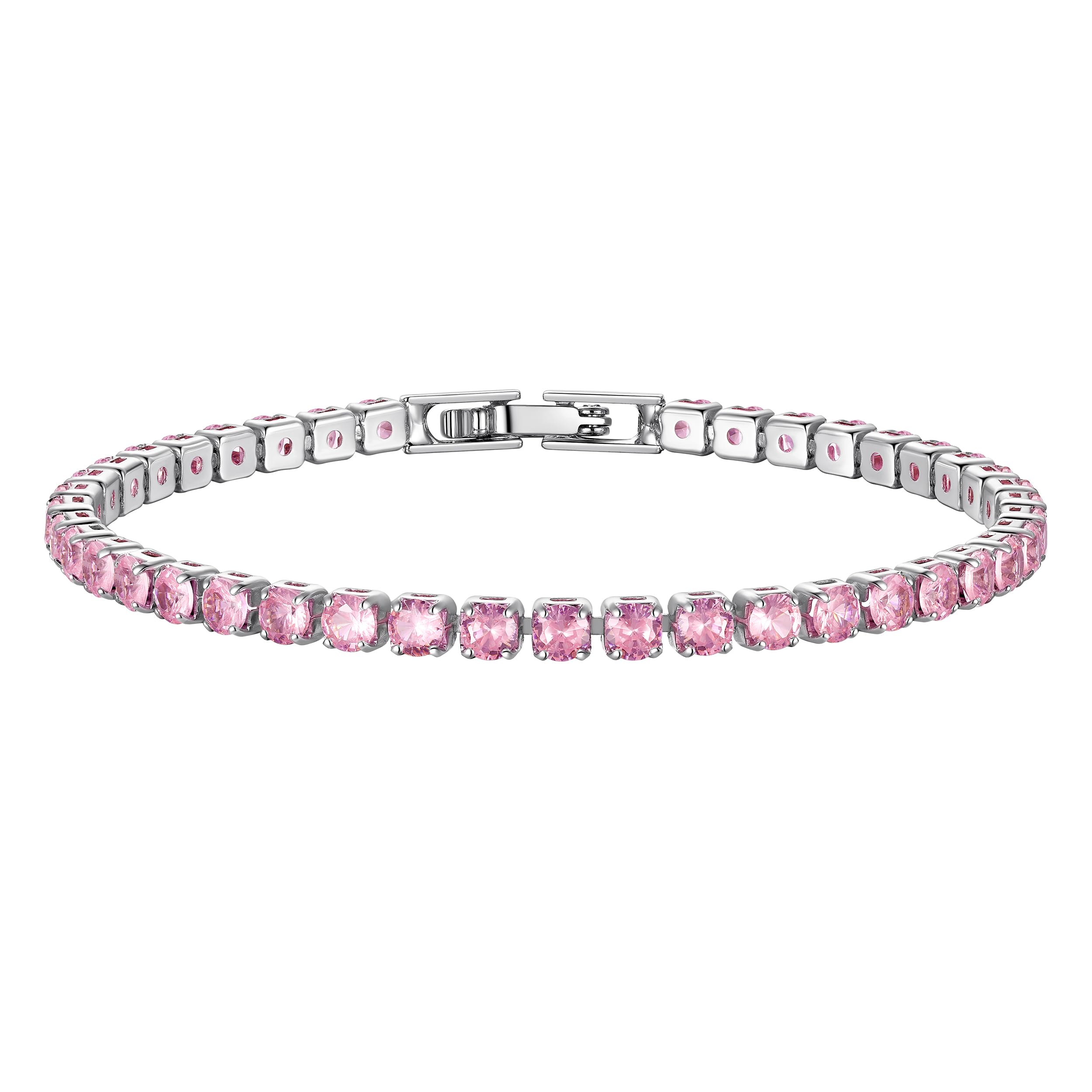 Just Being Cute 5A+ Zirkonia Tennisarmband Damen, 3mm Tennis Armband Silber/Gold mit Rosa Blauen Grünen Steinen Geschenk Geburtstag Jahrestag Muttertag 16.5-19cm