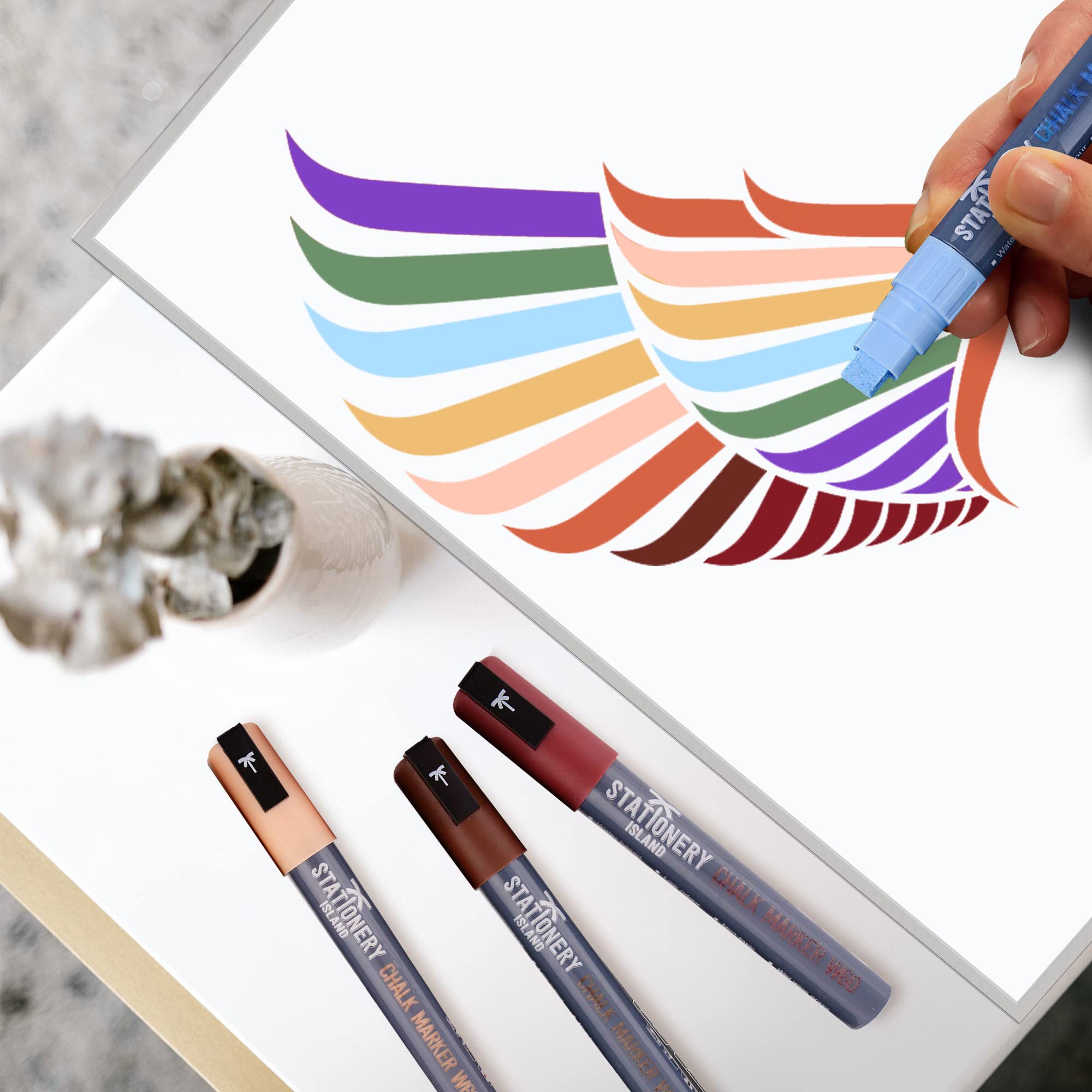 20 Pennarelli A Gesso Liquido STATIONERY ISLAND - Cancellabili Per Lavagna, Vetro E Superfici Lisce - Foto 11