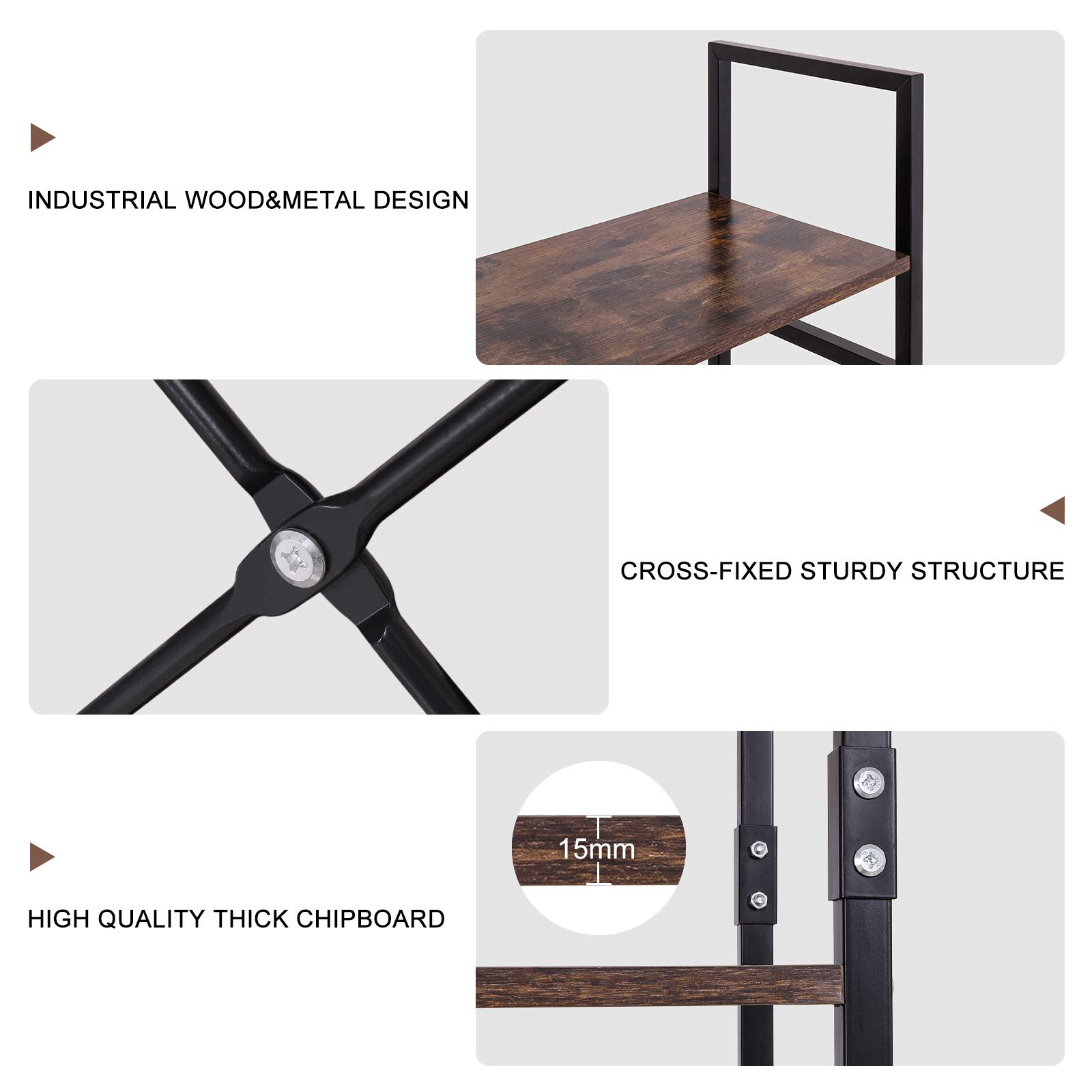 LLIVEKIT Bookshelf, Ladder Shelf, Wooden Shelf Unit, 5Tier Living Room Bookcase, Metal Frame