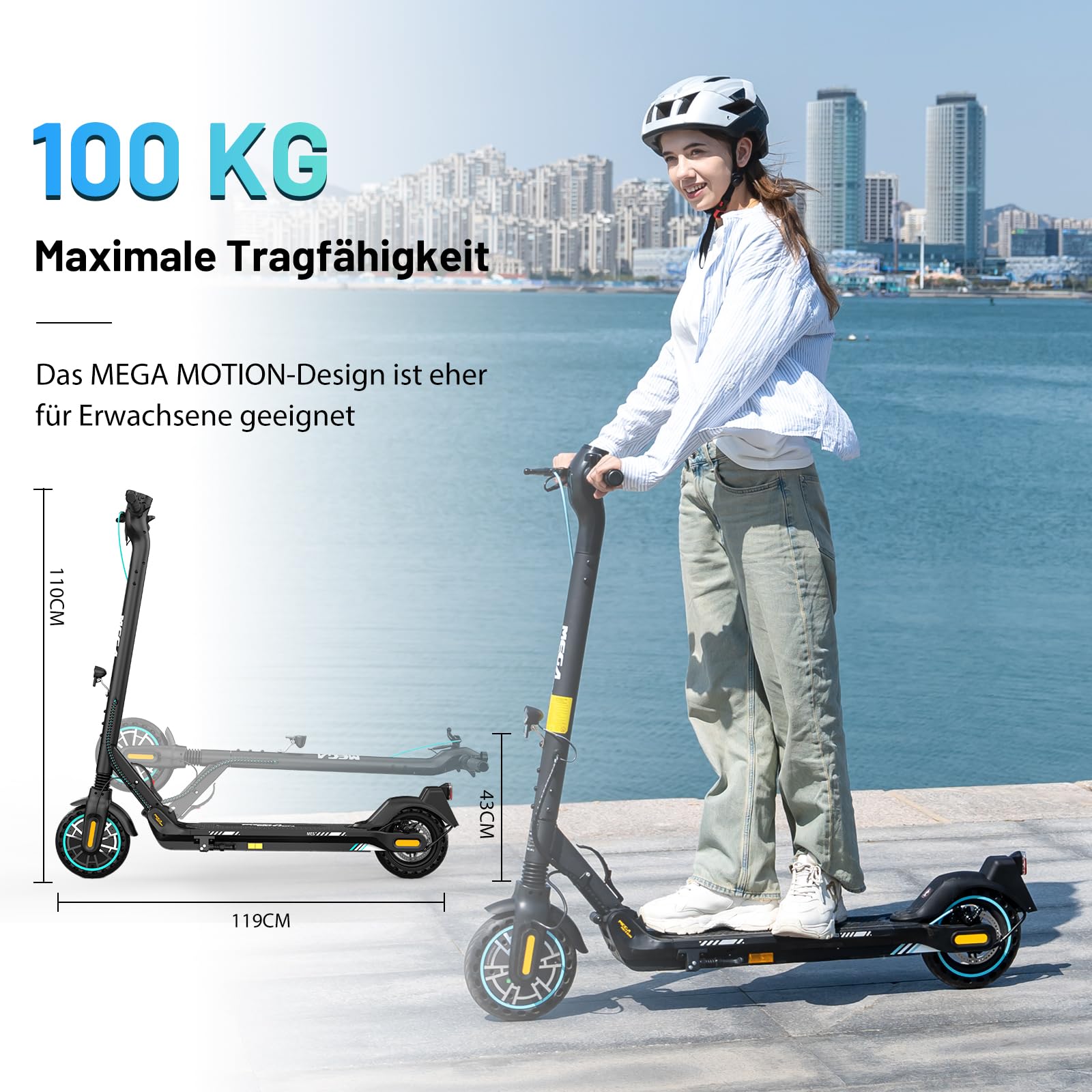 MEGA MOTION Trottinette électrique électrique pliable avec homologation routière et application, moteur de 350 W, plage de 30 à 35 km, 19 km/h, pneu Honeycomb de 8,5", scooter électrique portable