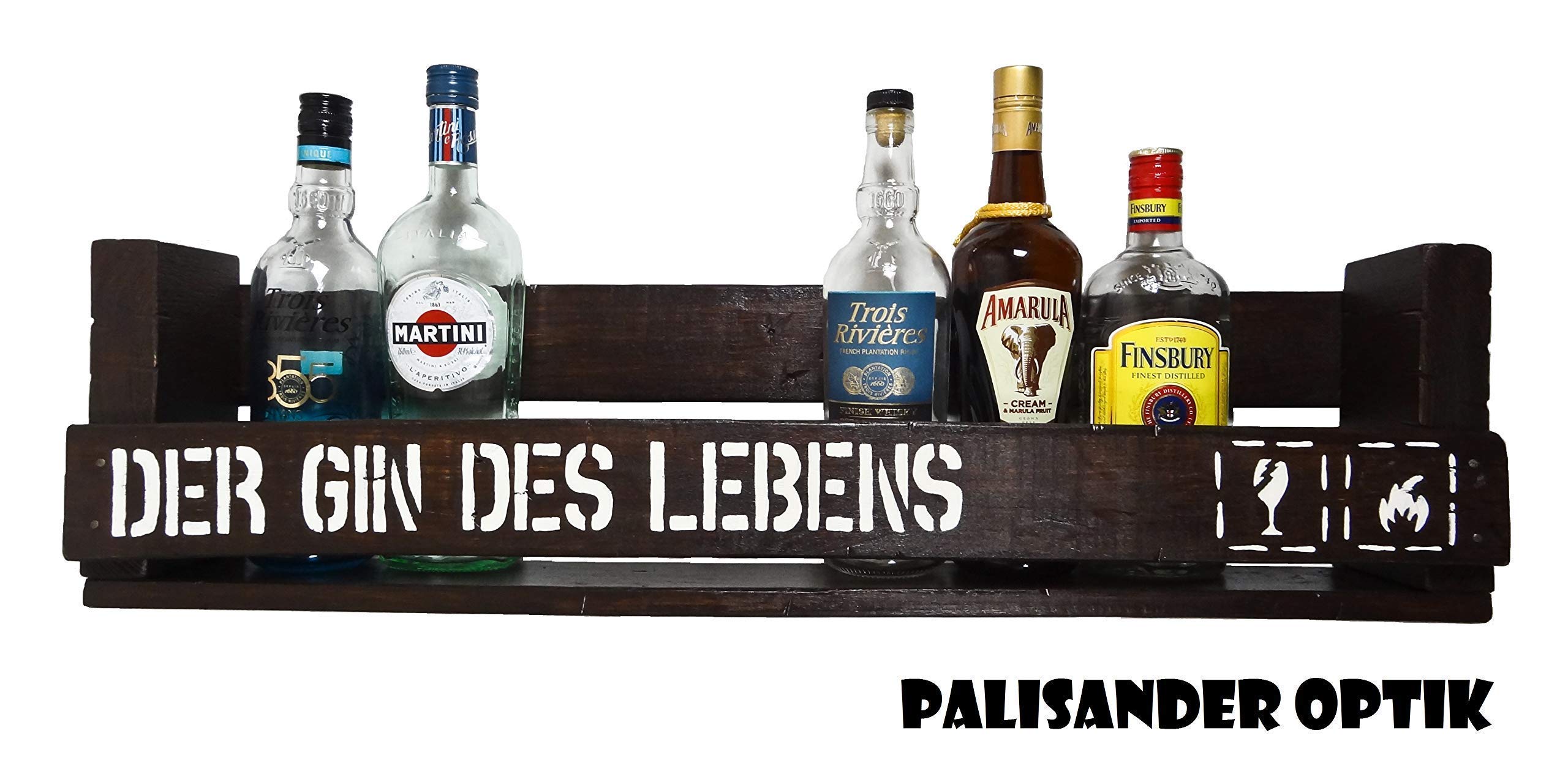 " Der Gin des Lebens " SHaBBY ViNTaGe PaLeTTeNReGaL (HxLxT: 23x8ox9,5cm) Wandbar Barelement Weinregal Flaschenhalter shabby vintage rustikal Flaschenregal personalisierbar