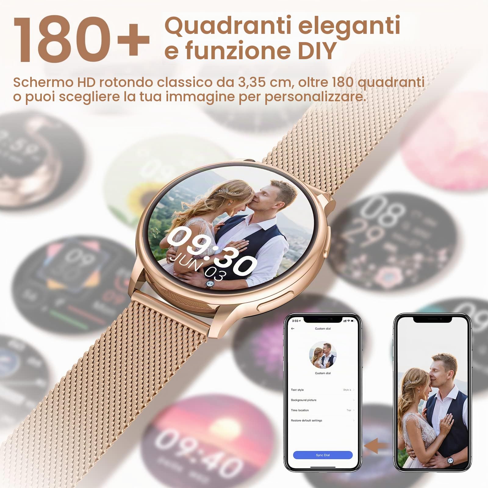 RUXINGX Smartwatch Donna Chiamate e Risposta Bluetooth, 1.32'' HD Fisiologia Femminile SpO2 Cardiofrequenzimetro Sonno Contapassi, 19 Modalità Sport Notifiche Messaggi Android iOS Oro Rosa