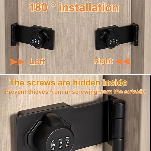 Miniatura 8 de Cerradura y pestillos para puerta corrediza de granero de 90 grados  Cerraduras rotativas con contraseña de gabinete para armario, cobertizo,