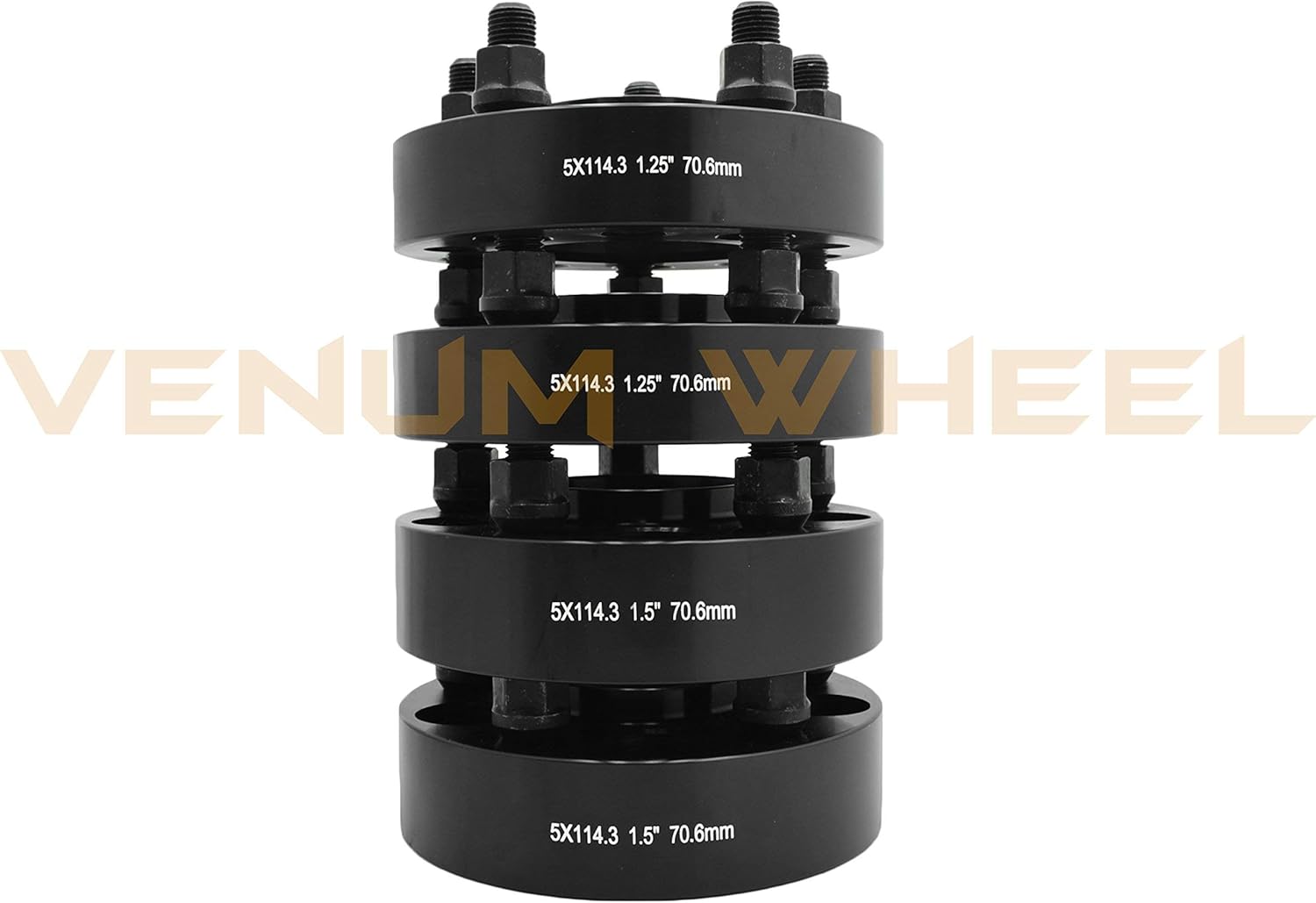 4 Pc Staggered Set 1.25" & 1.5" Black Hub Centric Adapters 70.6MM Hub 14x1.5 Thread Pitch Wheel Spacers | Works with Ford Mustang 2015-2018 GT 350 Shelby