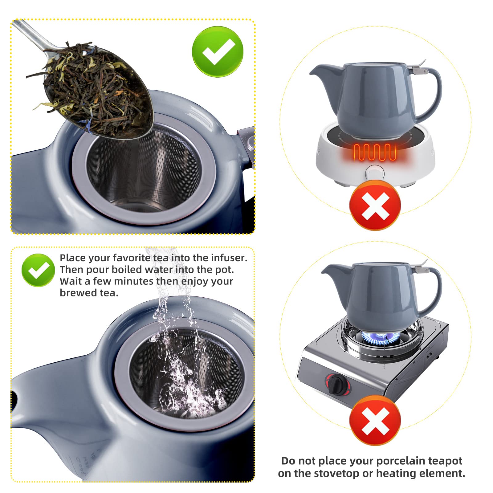 VIVILINEN Teiera con Infusore Rimovibile e Coperchio in Metallo da 550ml, Teiera in Ceramica per Tè in Foglia e Tè Sfuso