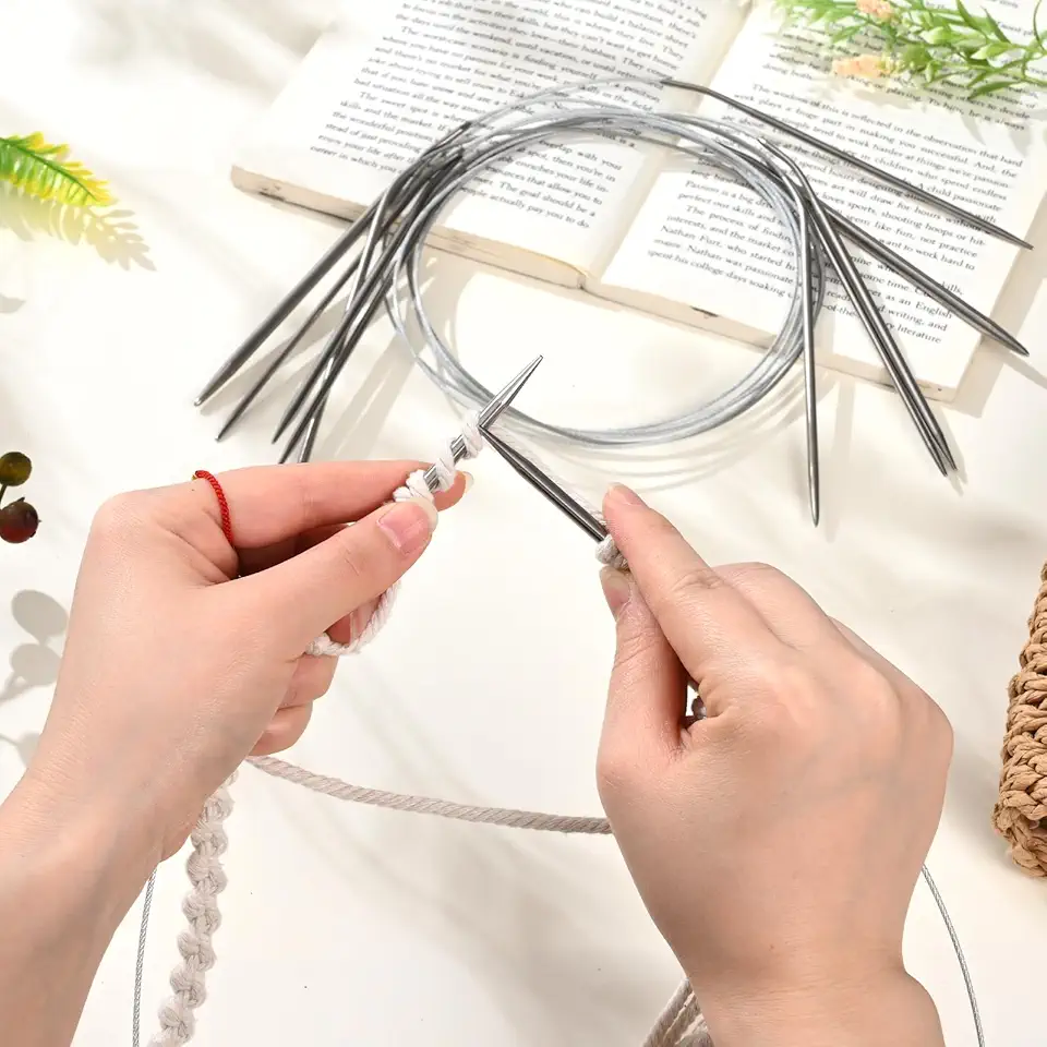 Conjunto de 6 agulhas de tricô circulares, 6/7/8/9/10/11 mm de aço inoxidável com pontas redondas duplas para cobertores, suéteres, xale, cachecol, iniciantes