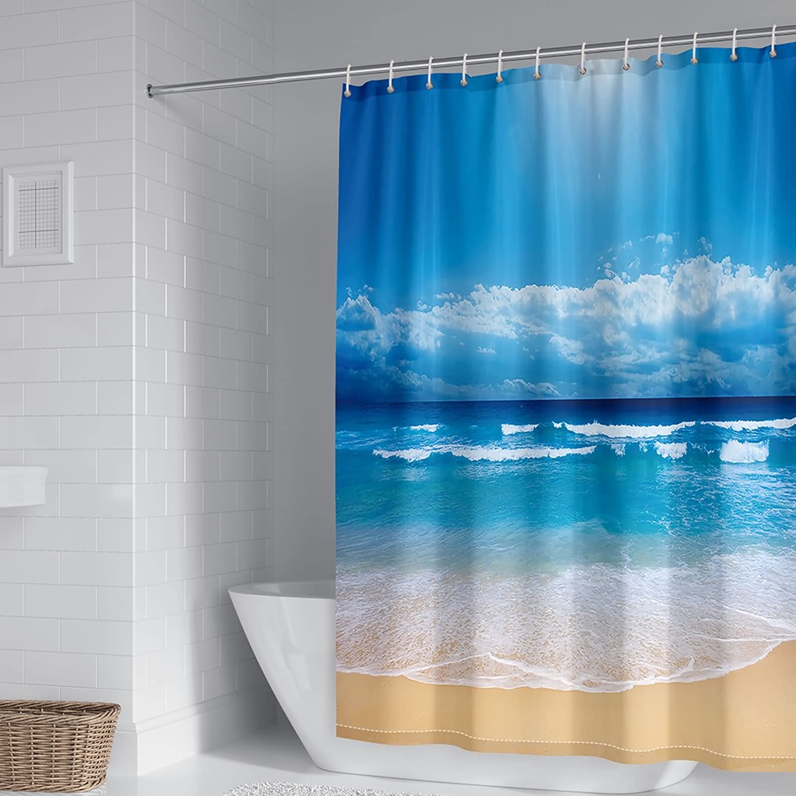 Rideau de douche 165x200cm polyester bleu mer ciel KnSam pour salle de bain