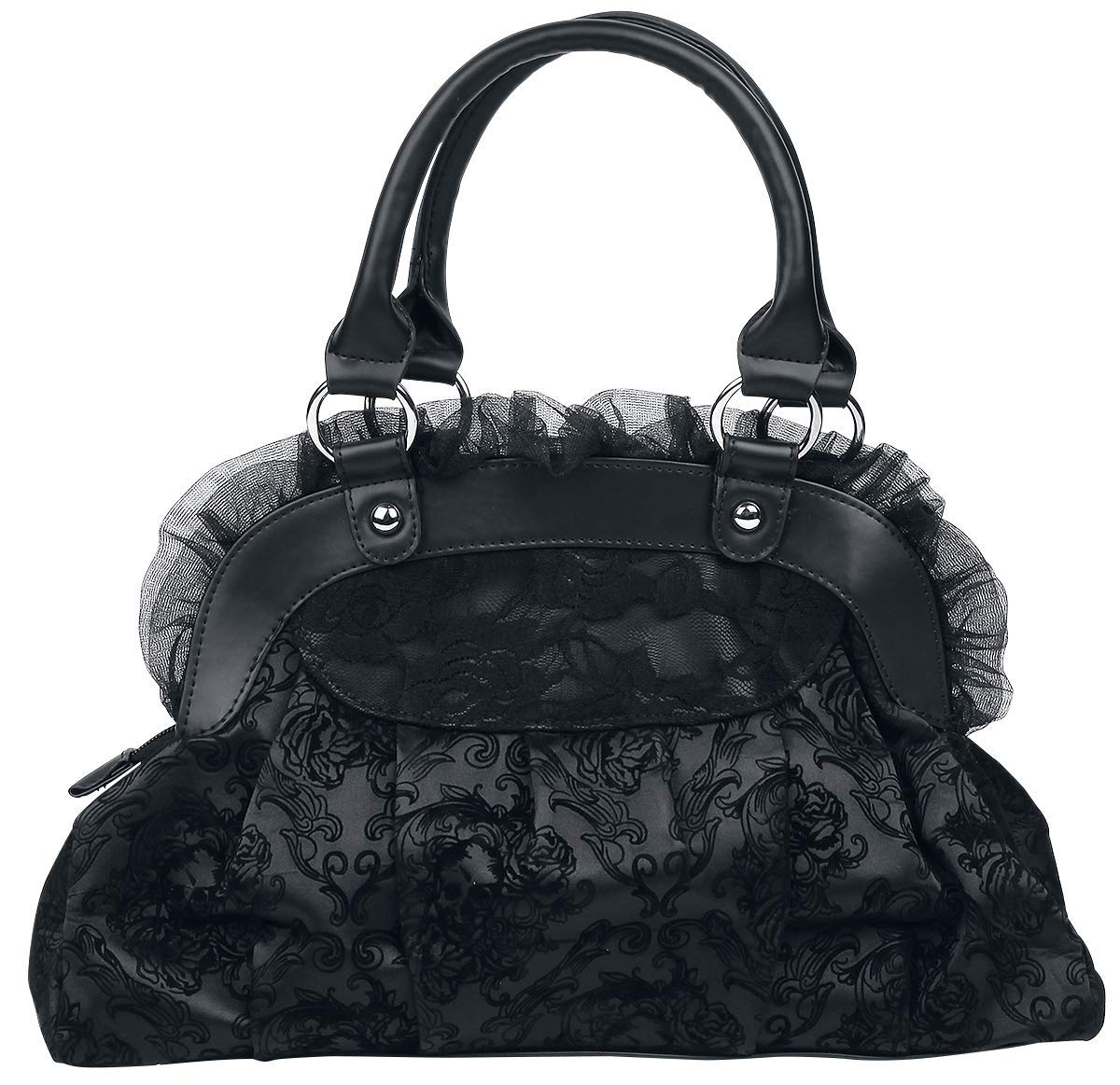 Reinvention Victorian Gothic Handbag Flocked Skulls with Bows and Lace Bag Purse