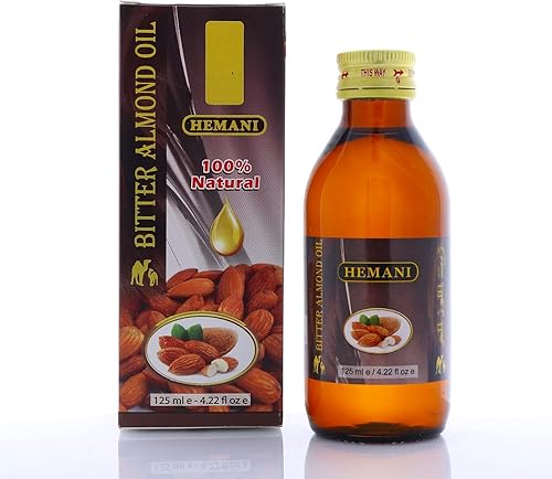 Hemani Aceite de almendras amargas de 4.2 fl oz – Regalo natural para piel brillante, cabello y uñas, aromaterapia calmante para mente y cuerpo,