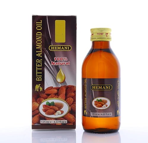 Hemani Aceite de almendras amargas, 4.2fl oz (4.2 onzas), 100 % puro y natural, ideal para la piel y el cabello, vegano, sin OMG, perfecto para el