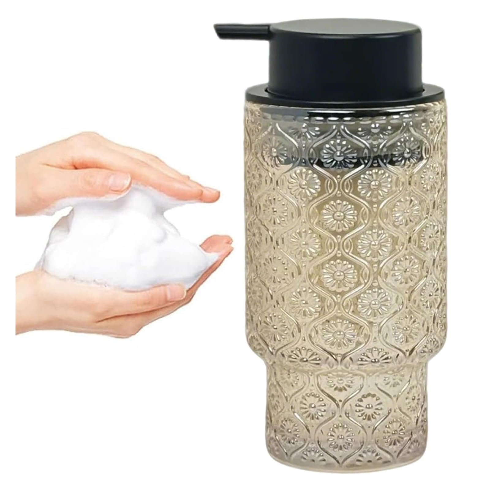 Qyleee Amber With Black Pump Hand 11Oz Clear Hand Wash Pump For Bathroom And Kitchen, Refillable Dish Liquid Dish For Bathroom(Amber With Black Pump)