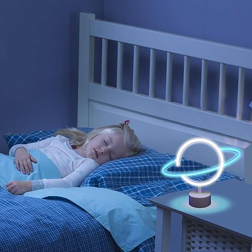 Miniatura 4 de ENUOLI Letreros de luz LED con base de soporte, lámpara de noche de neón decorativa de planeta, luces de decoración del hogar para fiestas