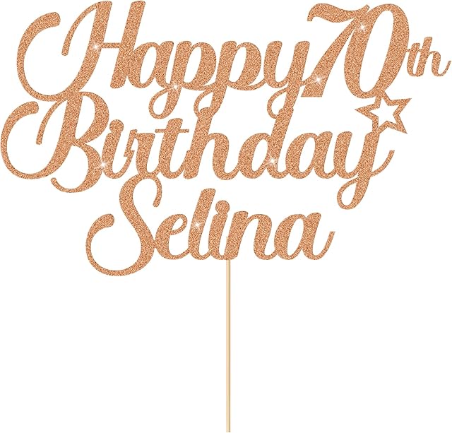 Personalised Happy Birthday Cake Topper Cake Decorations Double Sided Glitter Cake Toppers Custom Gifts for Women Men Friend with Any Age Name on 1st 10th 20th 30th 40th 50th (Rose Gold