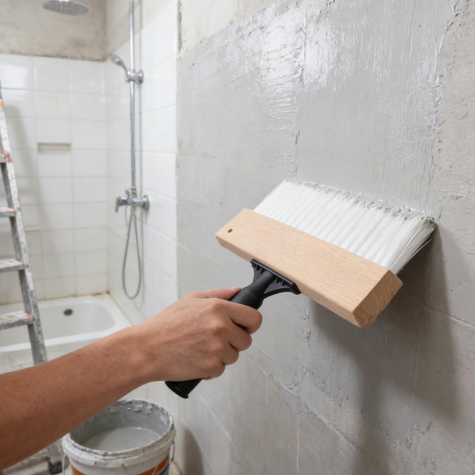 Sosoport Pennello Angolato per Pittura Artistica Setole Sintetiche Spesse da 32 Cm, Manico Ergonomico in Legno, Pennello Piatto per Texture Murali e Pittura su Tessuto, per Decorazioni Fai