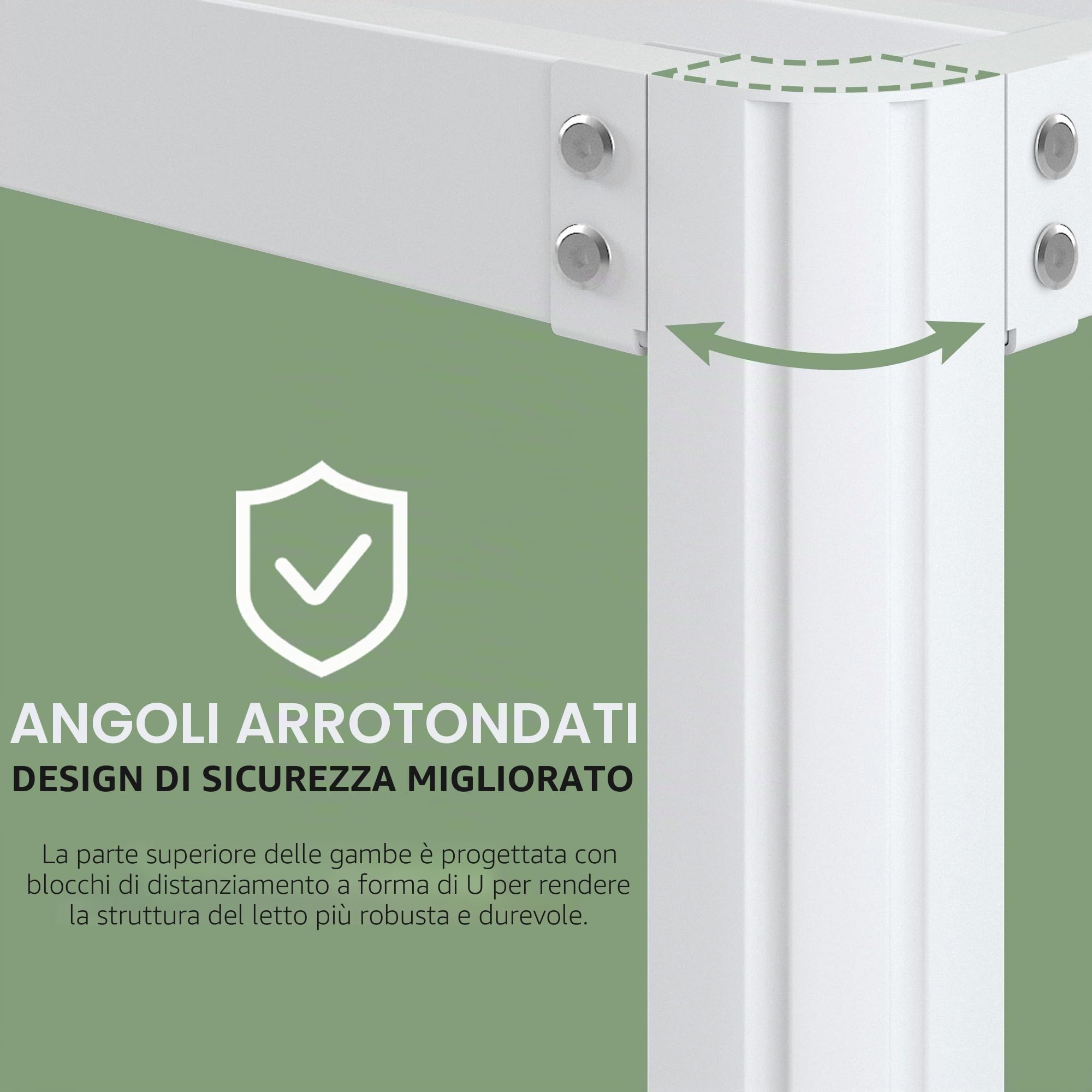 Lutown-Teen Letto 120x190 cm con Rete a Doghe in Metallo, Alta 46 cm, Struttura Letto una Piazza e Mezza con Gambe ad Angolo Curvo, Spazio Aggiuntivo Sotto, Montaggio Facile, Silenzioso, Bianco