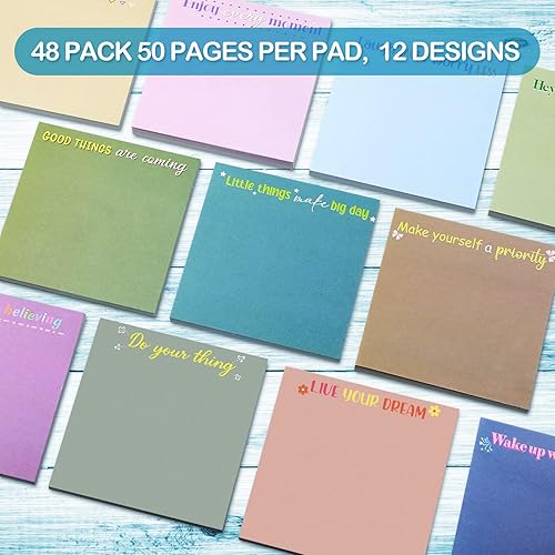 Miniatura 10 de Zonon 48 notas adhesivas inspiradoras de 3 x 3 pulgadas, divertidos bloc de notas motivacionales, regalos positivos para profesores, enfermeras,