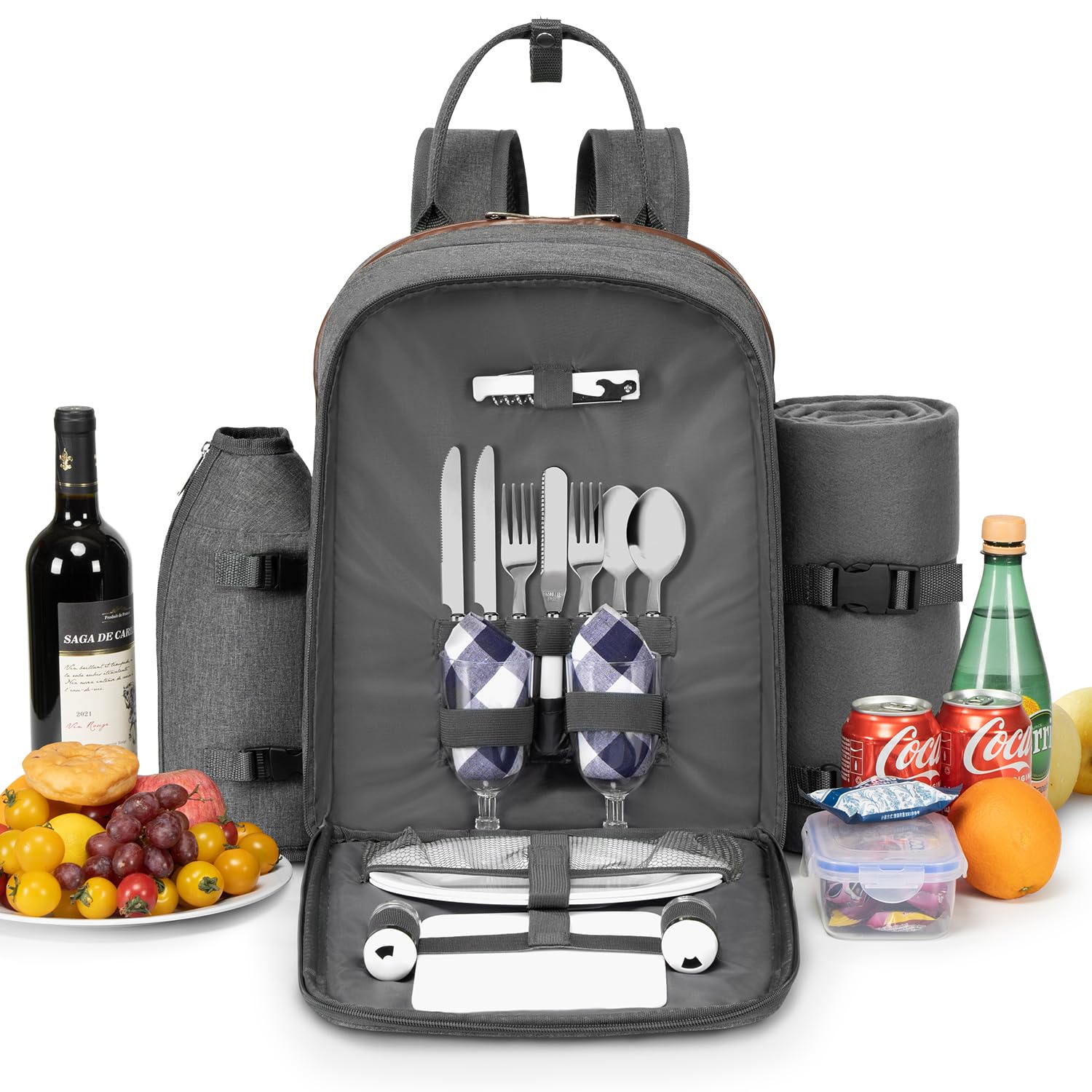 Apollo Walker Zaino da picnic per 2 persone, set e coperta, borsa termica, grigio chiaro