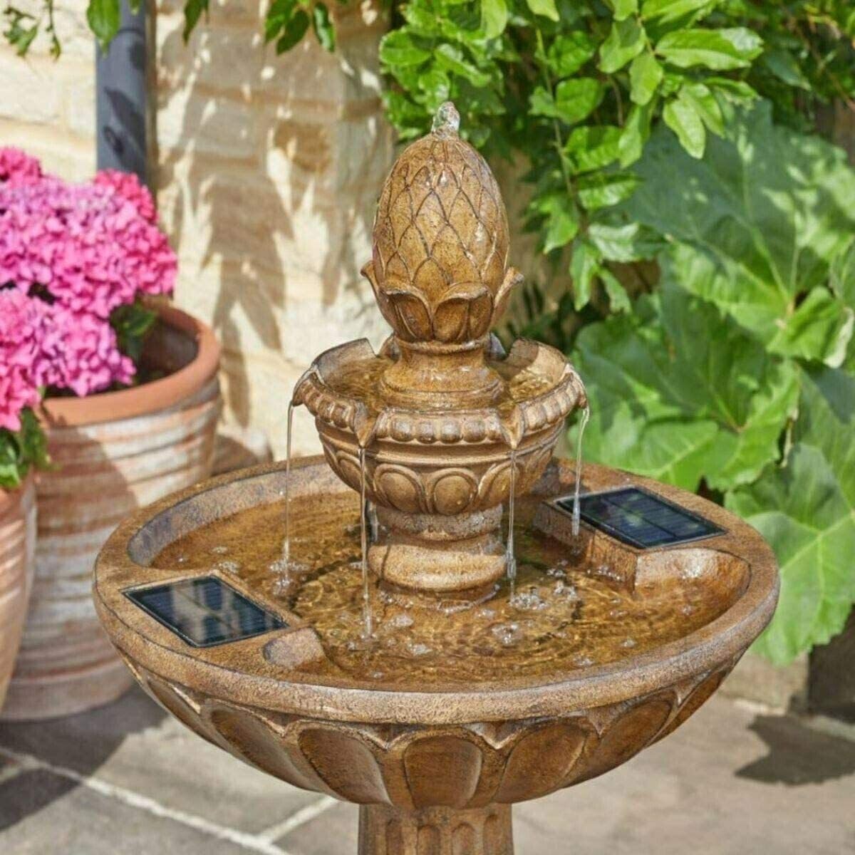 Garden Mile Fontaine à Eau Solaire - Belle Fontaine Rustique - Décoration de Jardin Solaire - Peut également Servir de Bain d'oiseaux