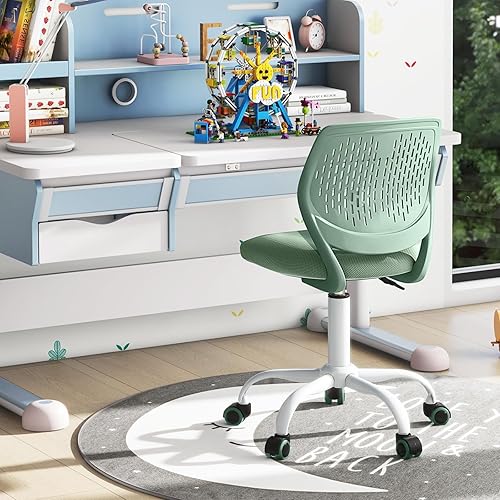 Miniatura 16 de POWERSTONE Silla pequeña de escritorio para oficina en casa, silla giratoria para computadora de estudio, silla de trabajo de altura ajustable con