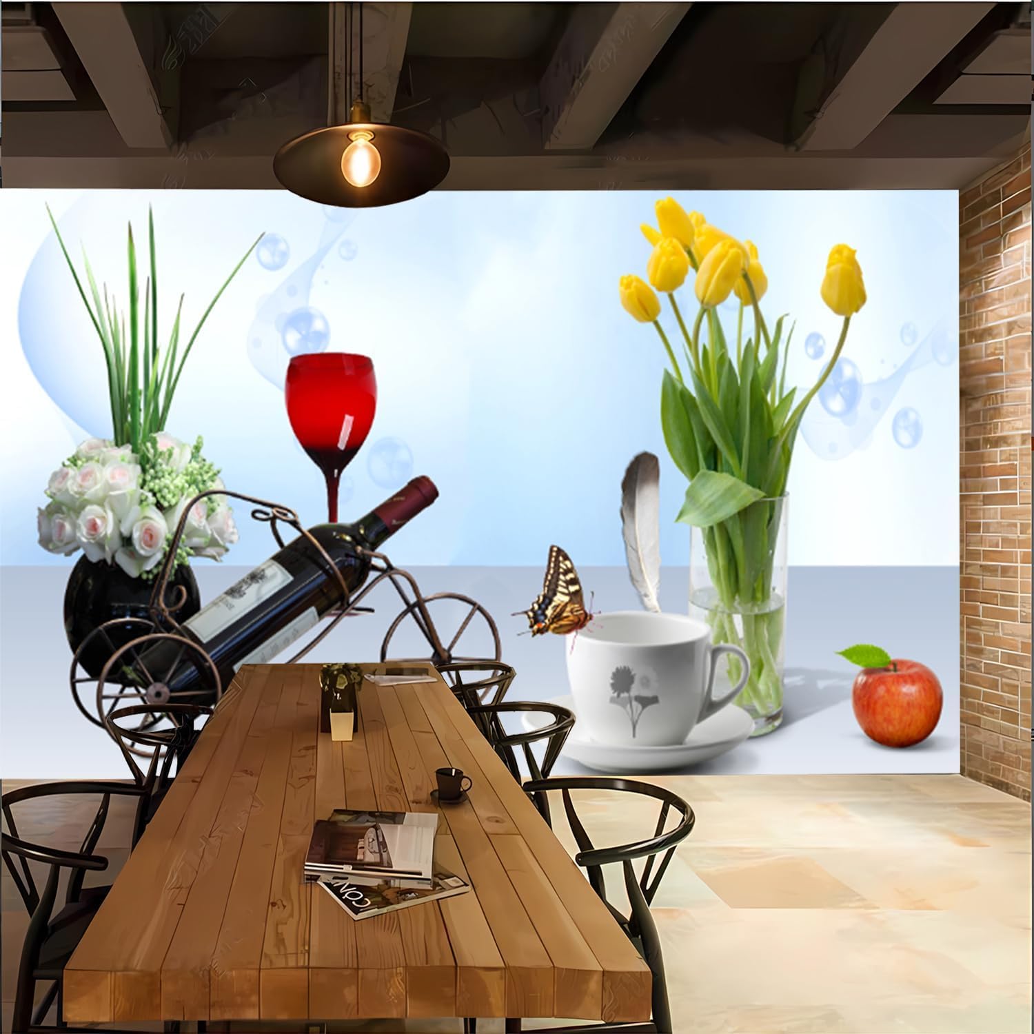 Panoramiczna tapeta Wino Tapeta z włókniny Kwiaty Plakat Trompe l'oeil Mural 3D Sztuka Dekoracja ścienna Salon Sypialnia 450x315 cm 0992b