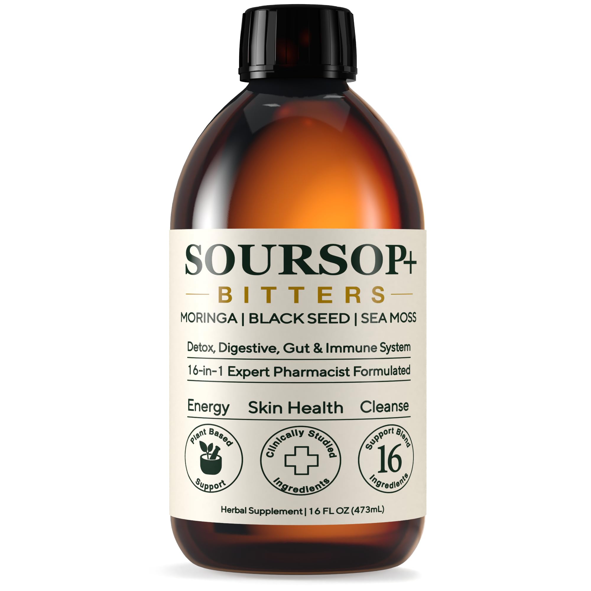 Soursop Bitters Liquid - Gut Cleanse, Detox & Immune Support - 16.9 Fl Oz