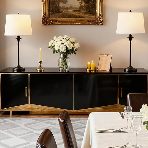 Miniatura 4 de Maxax Juego de 2 lámparas de mesa para sala de estar, lámparas de bufé, lámparas de mesita de noche negras con pantalla de tela de 26 pulgadas