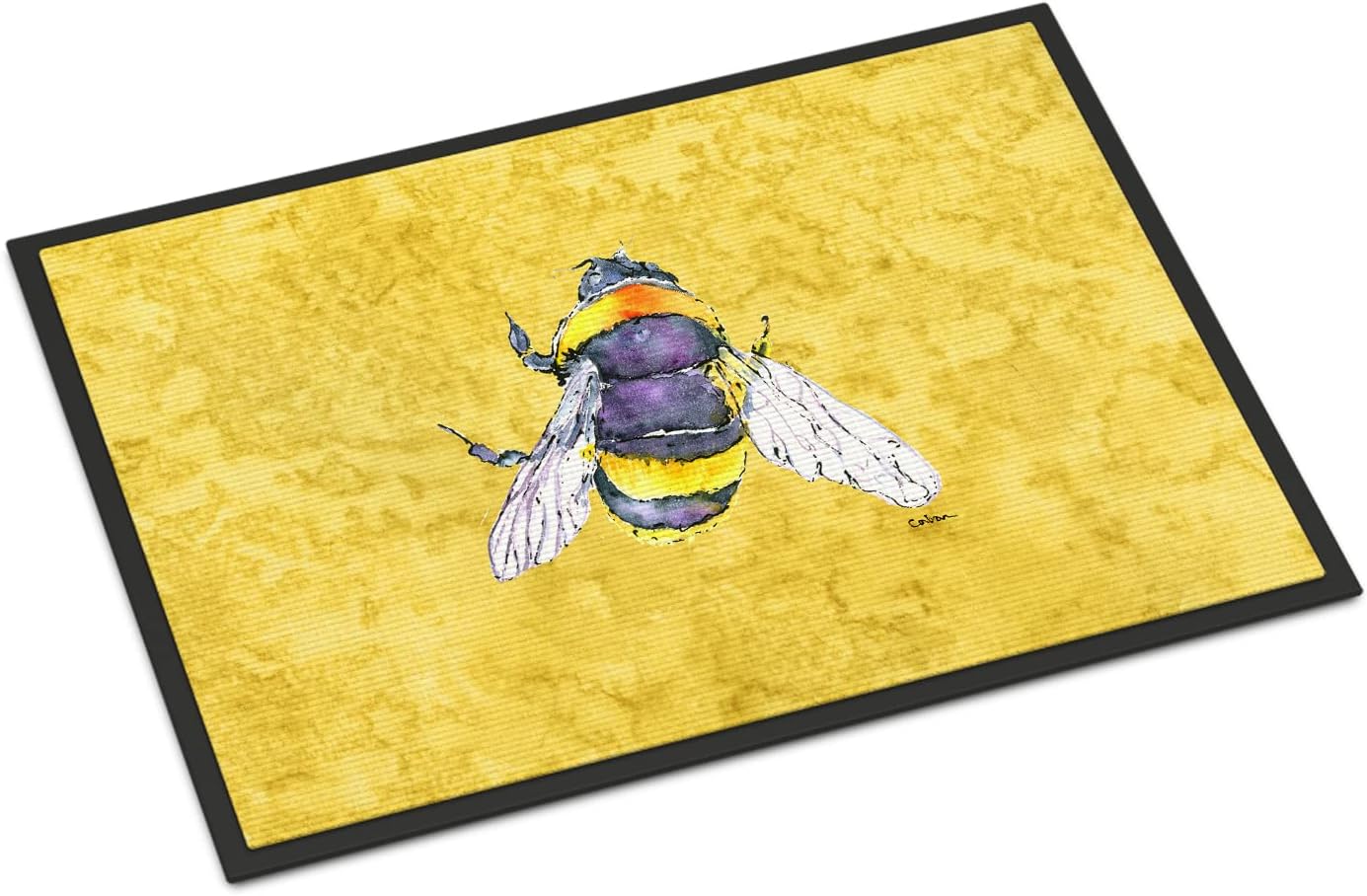 Caroline's Treasures 8852JMAT Bee on Yellow Doormat 24x36 Front Door Mat Indoor Outdoor Rugs for Entryway, Non Slip Washable Low Pile, 24H X 36W