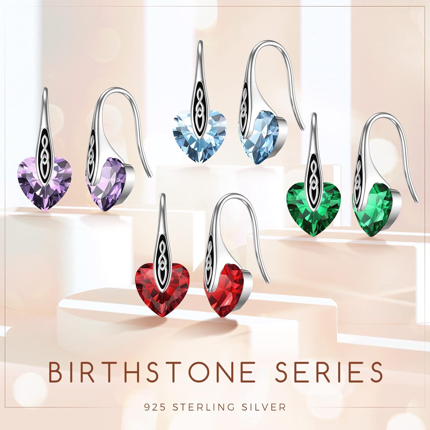 Birthstone Earrings Sterling Silver Celtic Dangle Drop Earrings Hypoallergenic Hook Earrings Irish Jewelry Mothers Day Birthday Gifts for Daughter Girlfriend Wife - Image 7