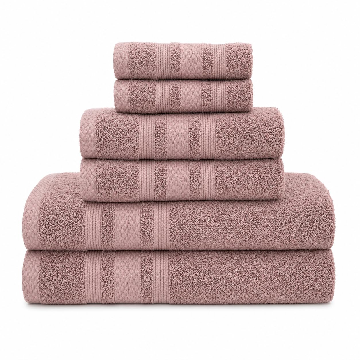 Set Asciugamani Bagno 6 Pezzi, 100% Puro Cotone, 2 Telo Doccia 90x140cm + 2 Asciugamani Viso 50x100cm + 2 Ospiti 40x60cm, Morbidi e Assorbenti, Spugna 600 gr, per Bagno, Hotel e Spa (Rosa Antico)