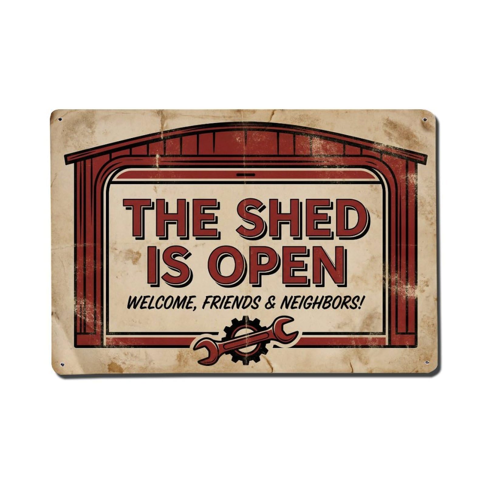 Workshop Shed Open Built Service Repair Tools Metal Tin Sign Plaque Wall Decor for Cafe, Man Cave, Club Bar, Office, Home Garden Round Metal Poster 8x12Inch