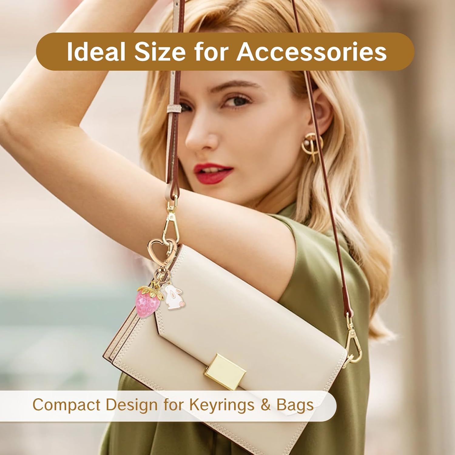 Cute Strawberry Keychain Planner Charms Handbag Purse Decor Key Chain Charm Lanyard Accessories for Handbags Adorable Heart Bunny Bag Charm - Image 4