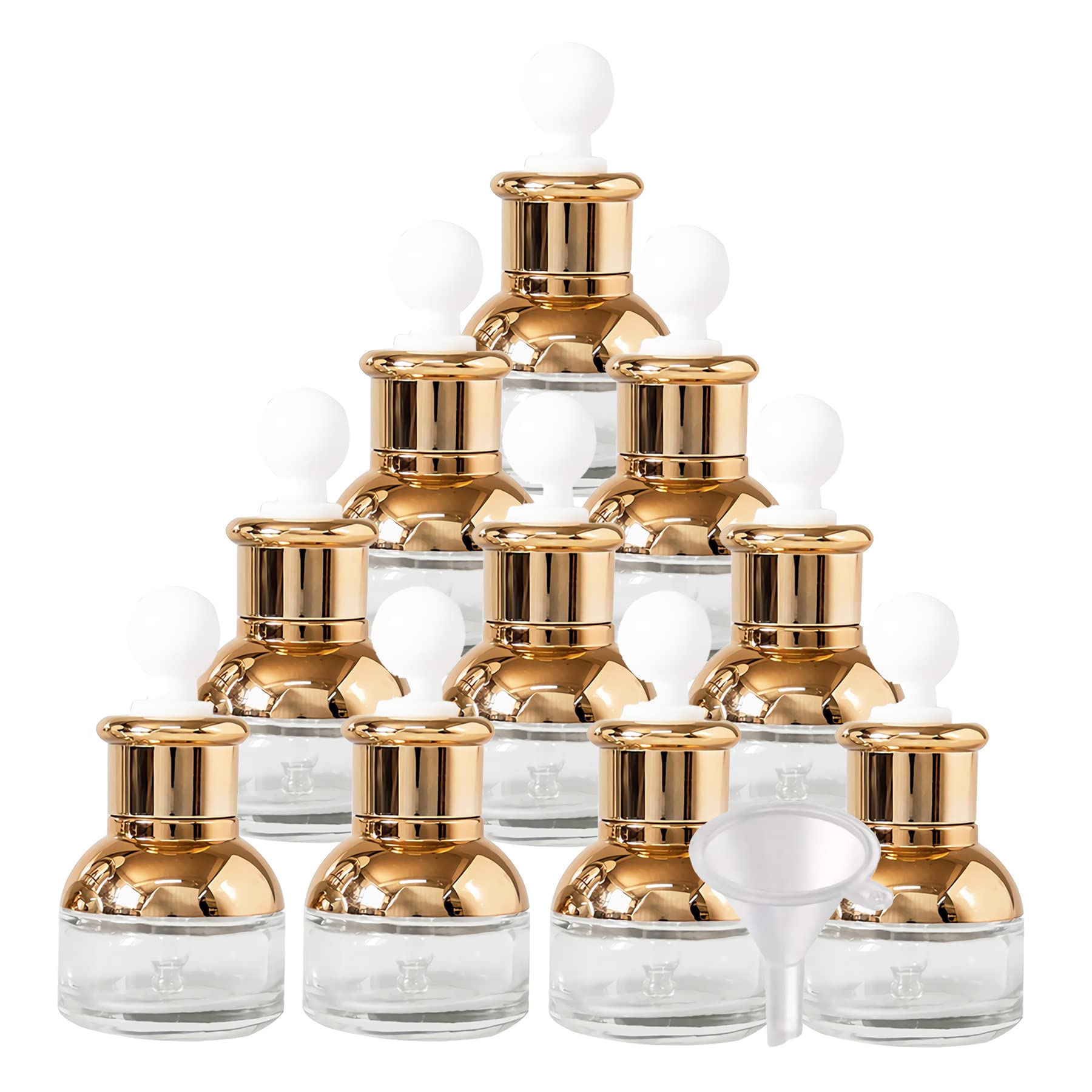 12 Pieza, Lujo 30ml Transparente Botellas de Cristal con Pipeta, Frasco Cuentagotas Cristal con Tapón de Rosca Oro para Aromaterapia Aceites Esenciales