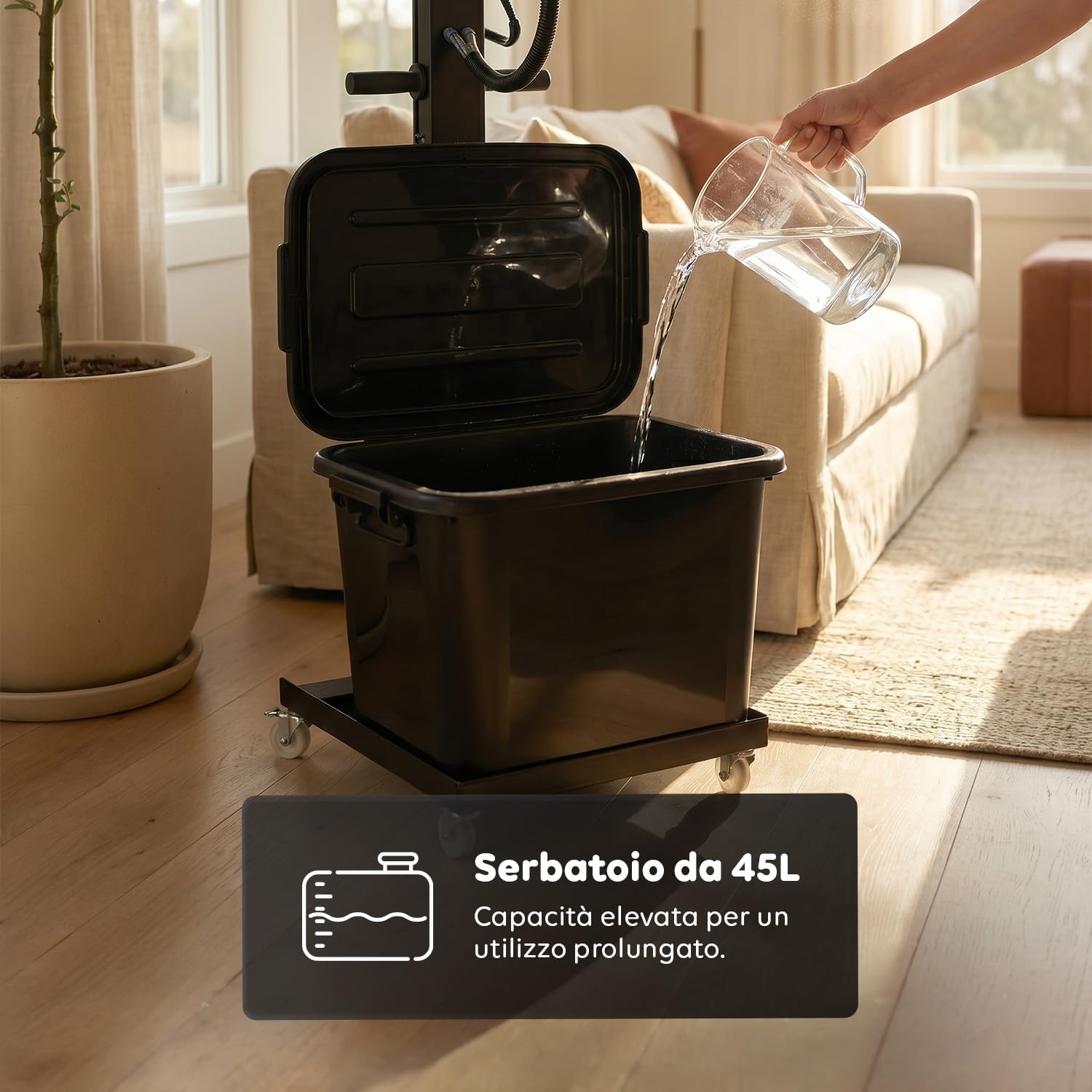 Wintem - BERGEN Ventilatore Nebulizzatore Industriale 230W – Raffrescatore ad Acqua con Serbatoio 45L – Diametro 65cm e Altezza 175cm – Getto 8mt – 3 Velocità, Oscillante e Portatile con Ruote 360°