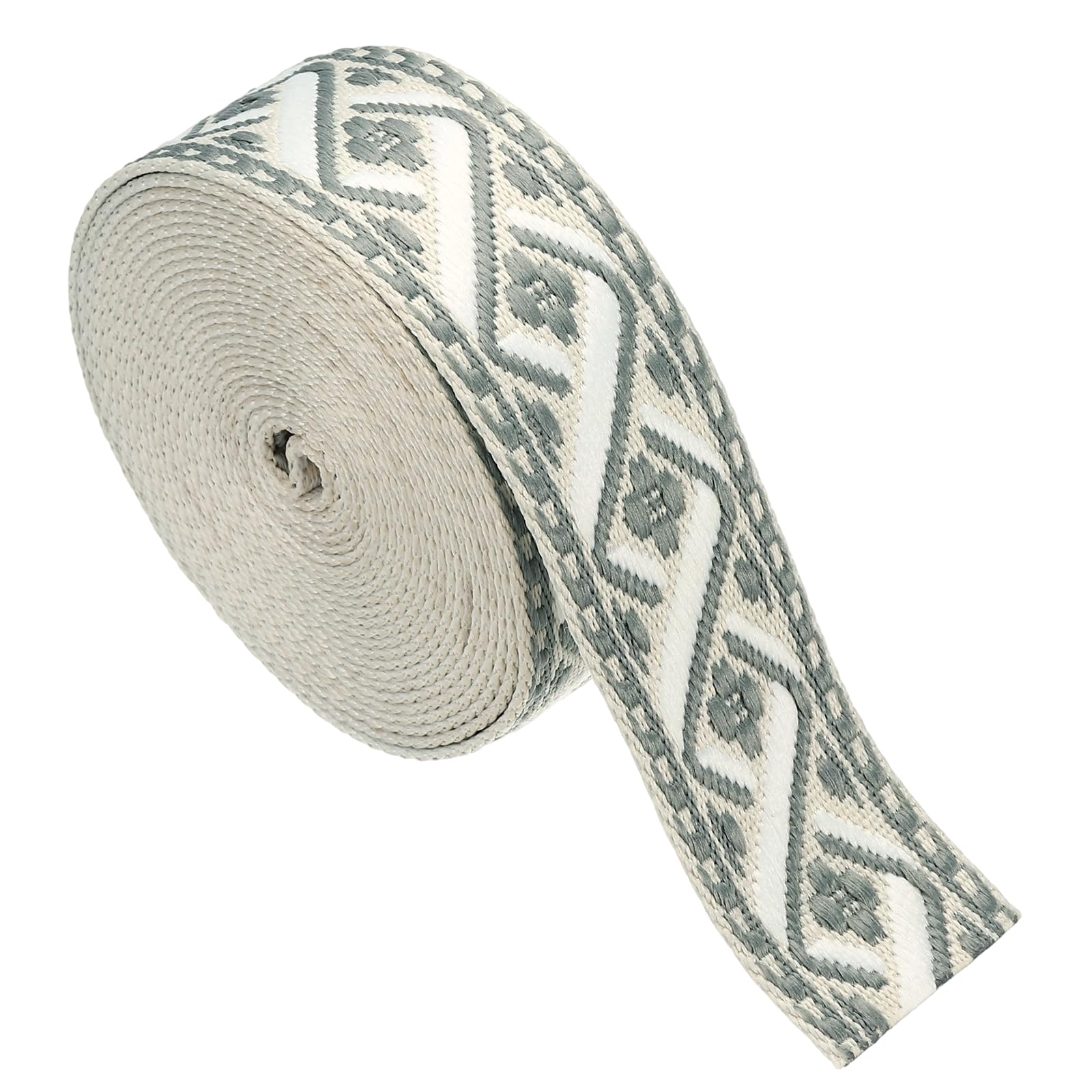 sourcing map 4.75 Yards Cotton Webbing Strap, 2-inch(50mm) Jacquard Webbing Ribbon Embroidery Polyester Webbing Straps Purse Strap Belt for Purse Bag Crafts Clothing, Cream-Gray