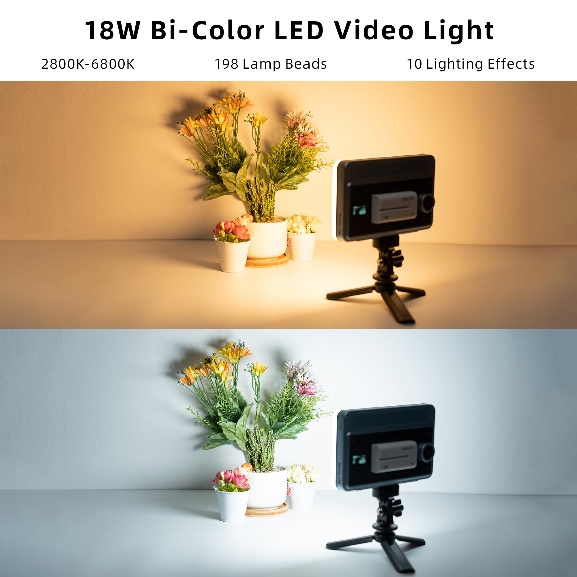 VILTROX 18W Luz de Video LED Regulable Luz de cámara con Control de aplicación 2800K-6800K CRI95+ Batería Recargable NP-F550 Luz de Panel de fotografía portátil para videocámara DSLR de Youtube Vlog