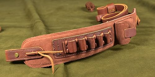 Miniatura 9 de Soporte de munición de cuero de grano superior para rifle de escopeta, correa ajustable para pistola de caza con giros